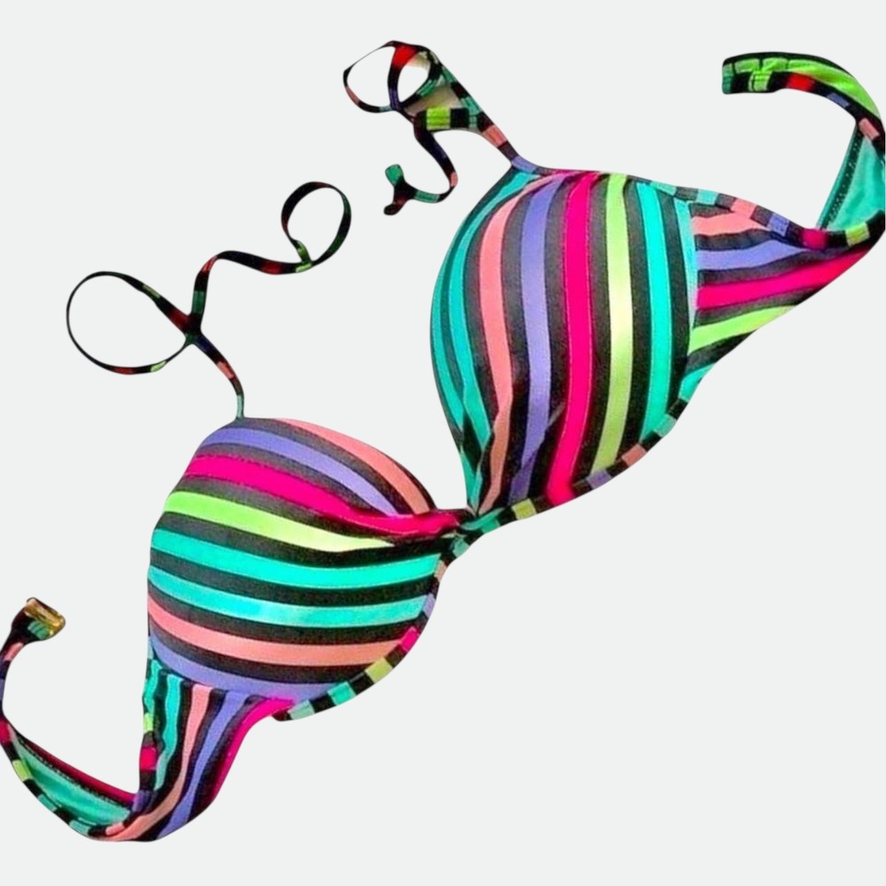 California Waves Padded String Bikini Top Size XL Striped‎ Adjustable Halter Top
